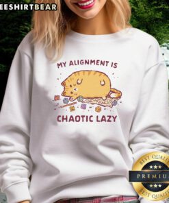 Cute My Alignment Is Chaotic Lazy Cat Sweatshirt featuring a playful cat design, perfect for cozy casual wear.