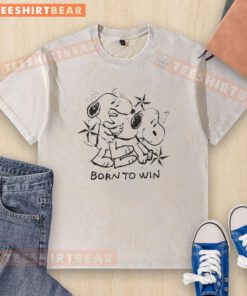 Cute Snoopy Born to Win t-shirt featuring stars and hearts, perfect for casual wear and Snoopy fans.