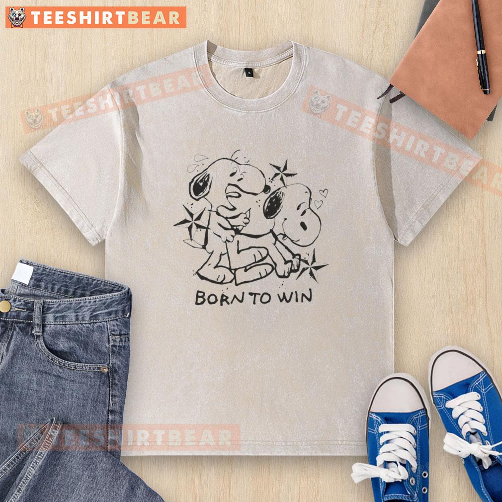 Cute Snoopy Born to Win t-shirt featuring stars and hearts, perfect for casual wear and Snoopy fans.