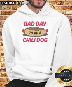 Alt Text: Funny Bad Day to Be a Chili Dog Hoodie featuring a humorous graphic of a chili dog in distress.