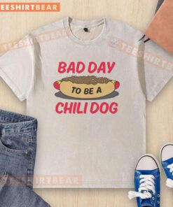 Funny 'Bad Day to Be a Chili Dog' washed t-shirt featuring a humorous graphic of a chili dog in distress.
