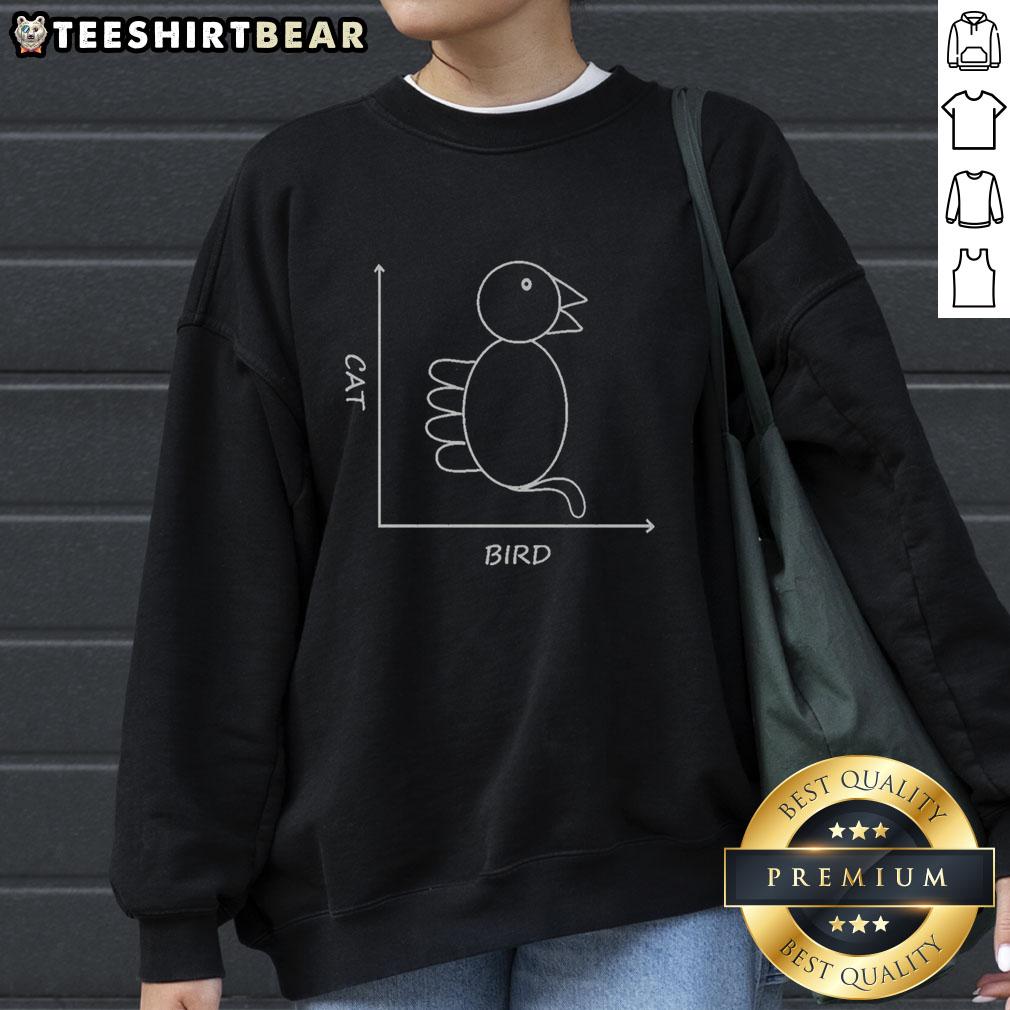 Funny Cat Bird Graph Sweatshirt featuring a playful design of a cat and bird illustration in vibrant colors.