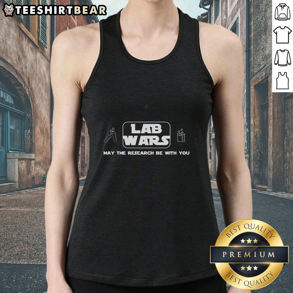 Funny Chemistry Lab Wars tank top featuring 'May The Research Be With You' design, perfect for science enthusiasts.