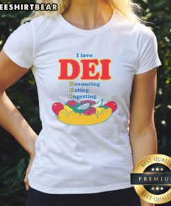 Funny I Love Dei Tee featuring a playful design of a lady humorously devouring food, perfect for food lovers.