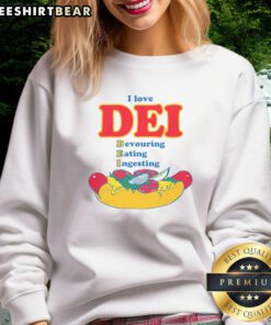 Funny I Love Dei sweatshirt featuring a playful design of a character devouring snacks, perfect for casual wear.