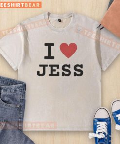 Alt Text: Funny I Love Jess washed t-shirt featuring a humorous graphic design on a casual shirt.
