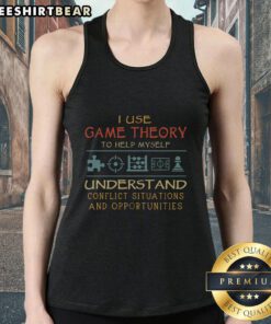 Funny tank top featuring 'I Use Game Theory To Help Myself' slogan, perfect for gamers and strategy enthusiasts.