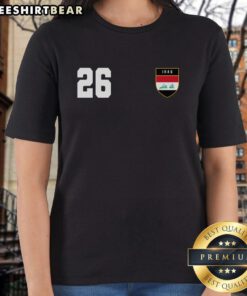 Funny Iraq Nation Football Soccer 26 Jersey Ladies Tee featuring a playful design for soccer fans.