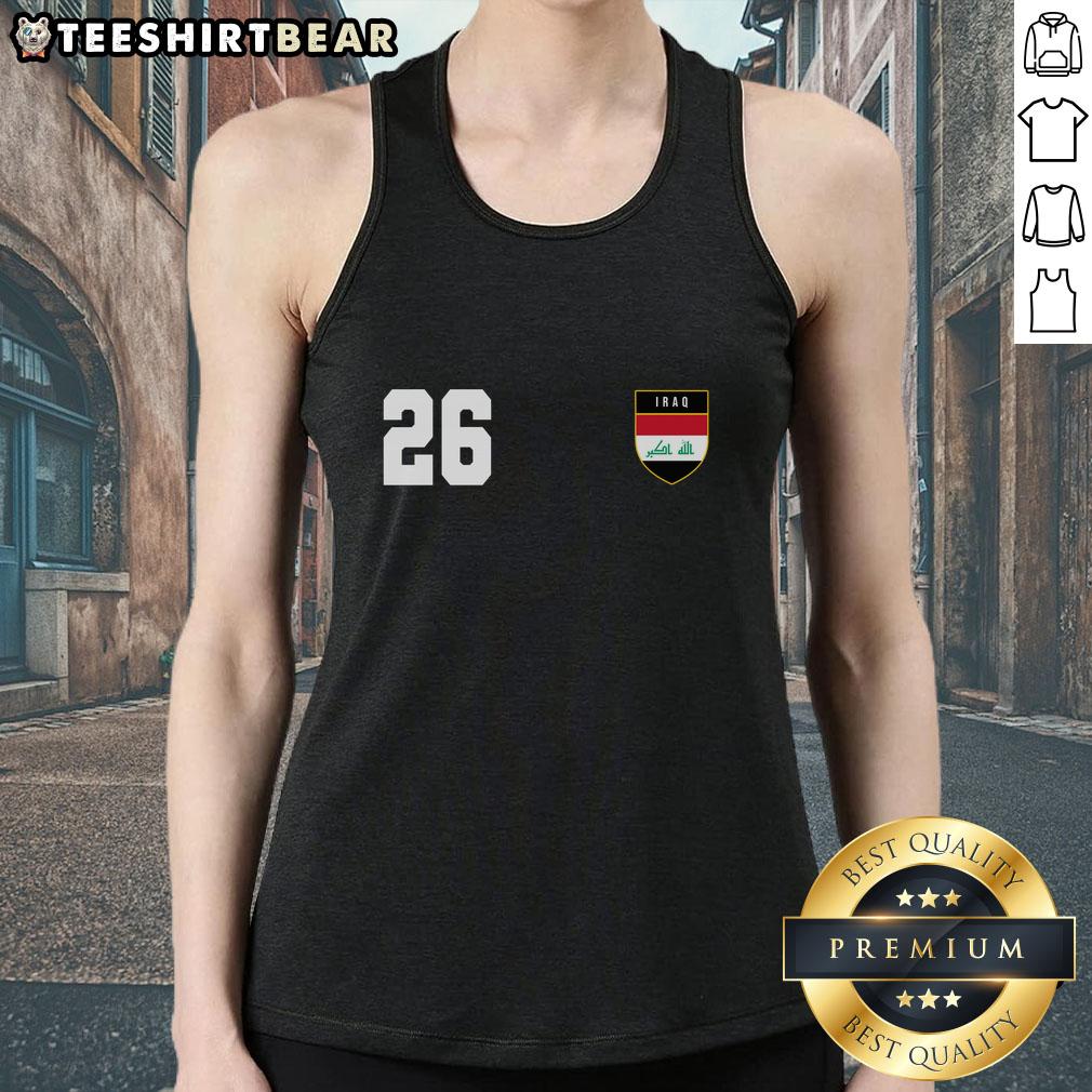 Funny Iraq Nation Football Soccer 26 Jersey Tank Top featuring a vibrant design perfect for soccer fans and casual wear.