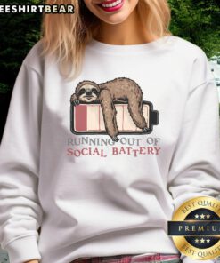 Funny Running Out Of Social Battery Sweatshirt design featuring a humorous graphic and cozy fit for introverts.