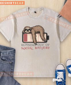Funny running out of social battery washed t-shirt featuring a quirky design for introverts and humor lovers.