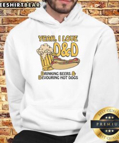 Alt Text: Funny hoodie featuring 'Yeah I Love DD' with a graphic of drinking beers and devouring hot dogs.