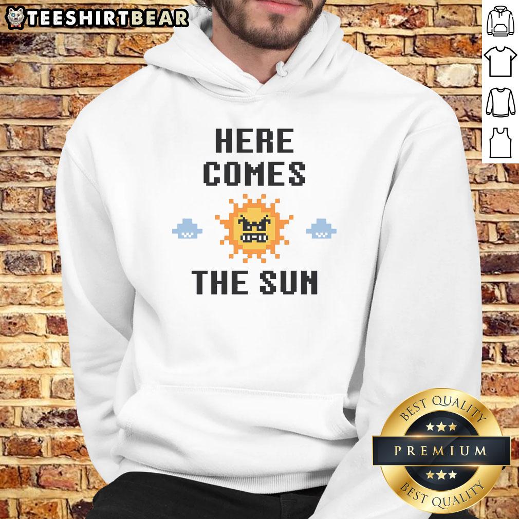 Good Beware The Sun Here Comes The Sun Mario Hoodie featuring vibrant graphics and a cozy design for fans.