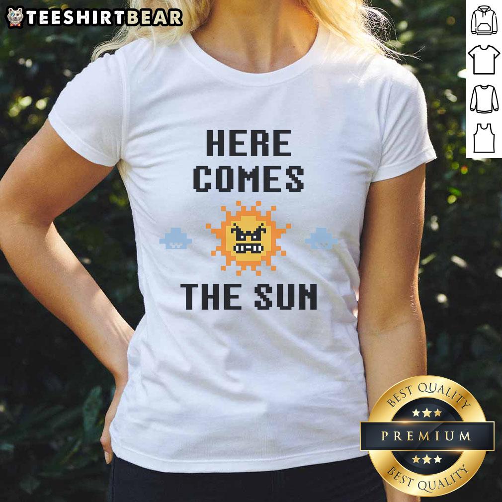 Good-Beware-The-Sun-Here-Comes-The-Sun-Mario Ladies Tee featuring vibrant graphics and playful design for gamers.