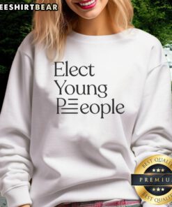Young people wearing a 'Good Elect' sweatshirt, promoting civic engagement and youth participation in elections.