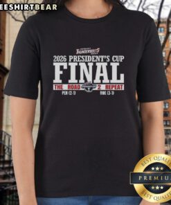 Good Evansville Thunderbolts Hockey 2026 Presidents Cup Final Ladies Tee featuring team logo and vibrant colors.