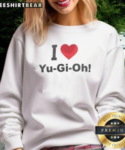 Alt Text: Stylish 'Good I Love Yu-Gi-Oh' sweatshirt featuring vibrant graphics, perfect for fans of the Yu-Gi-Oh series.