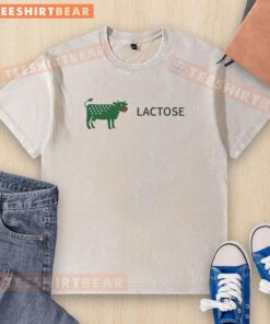 Good Lactose Cow logo on a washed t-shirt, perfect for dairy lovers and lactose-free enthusiasts.