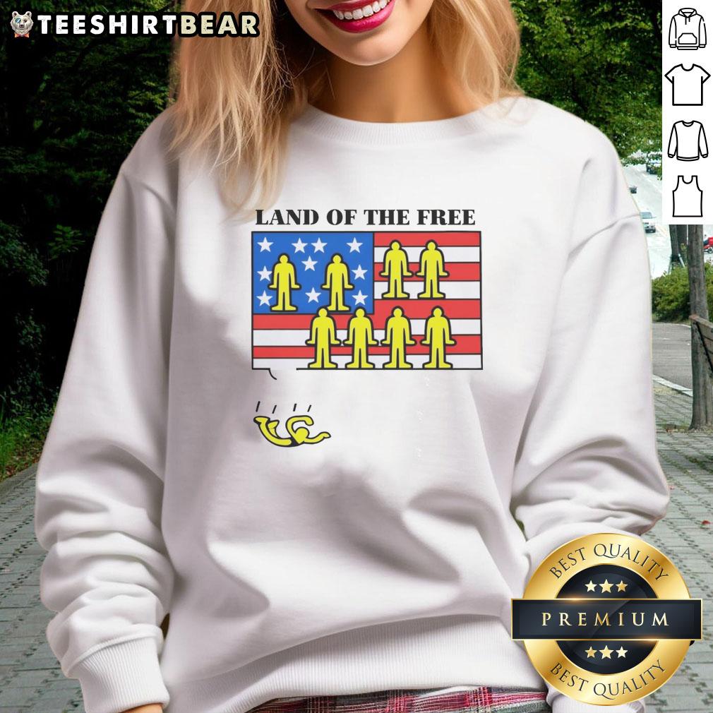 Good Land of the Free USA flag sweatshirt featuring vibrant colors and patriotic design, perfect for casual wear.