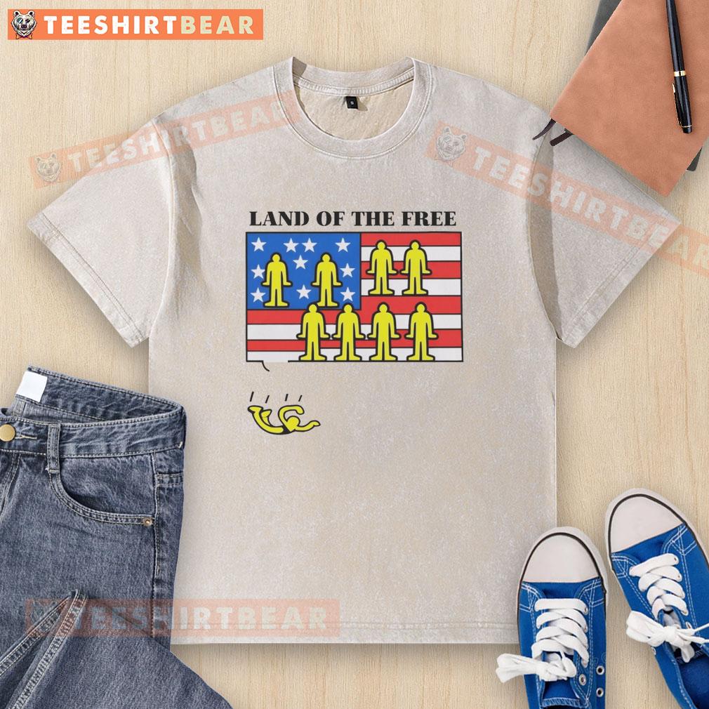 USA flag washed t-shirt featuring 'Good Land Of The Free' design for patriotic apparel lovers.