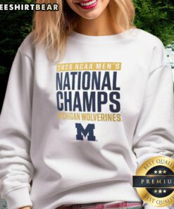2026 Michigan Wolverines Men's Basketball National Champions sweatshirt featuring team colors and logo.