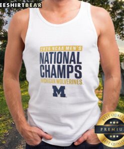 Alt Text: Men's basketball national champions 2026 tank top featuring Michigan Wolverines logo and design.