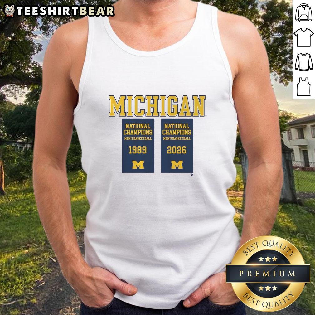 Good Michigan Wolverines MBB 2026 National Champions Banners Tank Top featuring bold team graphics and vibrant colors.