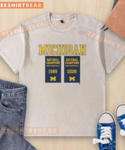 Good Michigan Wolverines MBB 2026 National Champions Banners Washed T-Shirt featuring team colors and logo.
