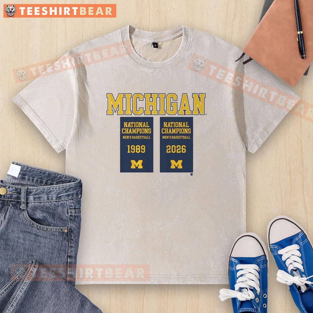 Good Michigan Wolverines MBB 2026 National Champions Banners Washed T-Shirt featuring team colors and logo.