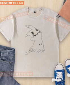 Alt Text: Cute Mimikyu doodle on a washed t-shirt, showcasing vibrant colors and anime style, perfect for Pokemon fans.