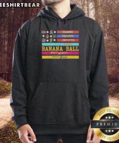 Good Savannah Bananas hoodie featuring clowns, tailgaters, firefighters, and an American flag design.