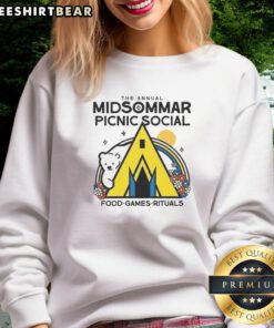 Good The Annual Midsommar Picnic sweatshirt featuring vibrant designs celebrating social food and game rituals.