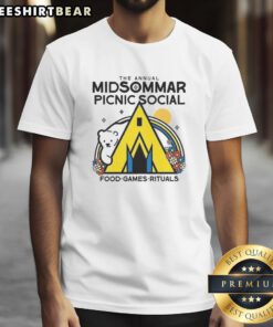 Good The Annual Midsommar Picnic T-Shirt featuring vibrant designs celebrating food, games, and rituals of summer.