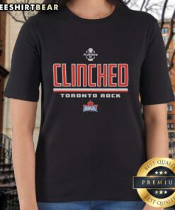 Good Toronto Rock clinched NLL 2026 playoffs logo on a stylish ladies tee, perfect for fans celebrating their team.