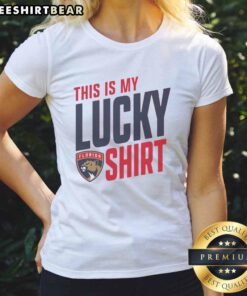 Alt Text: Hot Florida Panthers 'This Is My Lucky Ladies Tee' featuring vibrant team colors and stylish design for fans.