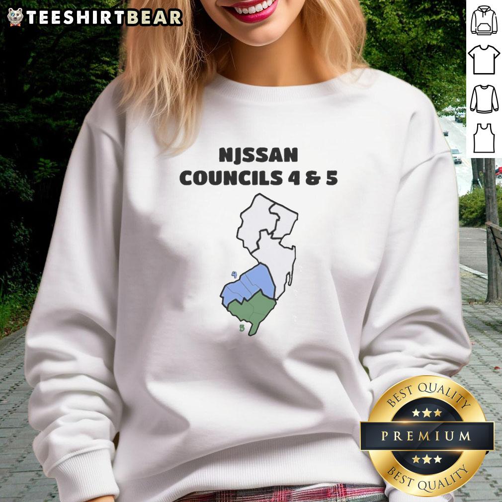 Graphic sweatshirt featuring the Hot New Jersey Map Councils 4 and 5 design, perfect for local pride and style.