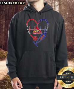 Alt Text: Hot St. Louis Cardinals hoodie featuring a stethoscope and heartbeat design, perfect for fans and healthcare lovers.