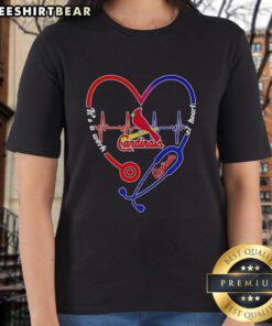 Stylish St. Louis Cardinals ladies tee featuring a heart-shaped stethoscope and heartbeat design, perfect for fans.