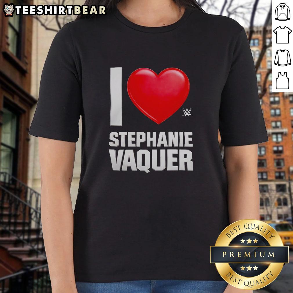 Hot Stephanie Vaquer wearing 'I Love Ladies' tee, showcasing a stylish design and vibrant colors in a casual setting.
