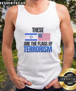 Hot tank top featuring the flags of Israel and the USA, symbolizing themes of terrorism and unity.