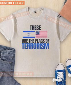 Hot flags of terrorism design on a washed t-shirt featuring Israel and USA flags, perfect for statement fashion.