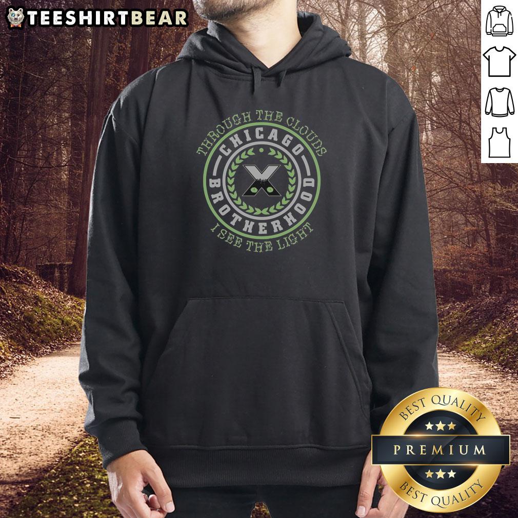Chicago Brotherhood hoodie featuring 'Hot Through the Clouds, I See the Light' design, perfect for stylish urban wear.
