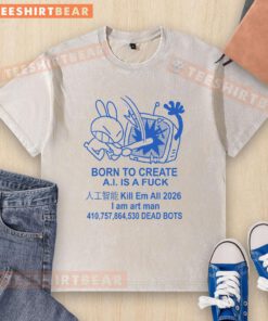 Nice Born To Create Anti-AI Art T-Shirt featuring 'I Am Art Man, No AI' design in bold colors.