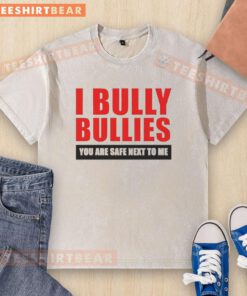 Nice I Bully Bullies You Are Safe Next to Me washed t-shirt featuring a playful design and bold text for dog lovers.