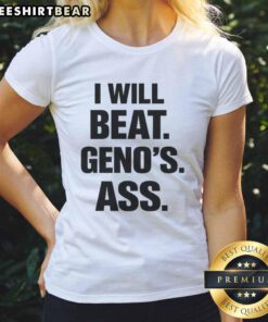 Funny ladies tee featuring 'Nice, I will beat Genos' text, perfect for anime fans and casual wear.