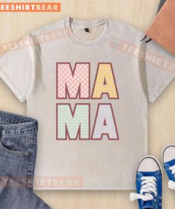 Alt Text: Nice Mama pattern fills a stylish washed t-shirt, featuring a trendy design perfect for casual wear.
