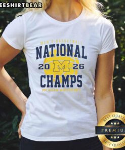 Alt Text: Ladies tee featuring the Nice Michigan Wolverines logo for the 2026 NCAA Men's Basketball Championship in Indianapolis.