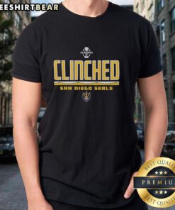 Alt Text: Nice San Diego Seals Clinched NLL 2026 Playoffs logo t-shirt featuring vibrant team colors and bold graphics.