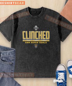 Nice San Diego Seals Clinched NLL 2026 Playoffs Logo on a Washed T-Shirt, perfect for fans and casual wear.
