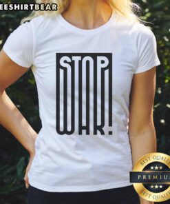 Nice Stop War Barbara Galinska Kaligrafia Ladies Tee featuring elegant calligraphy design promoting peace.